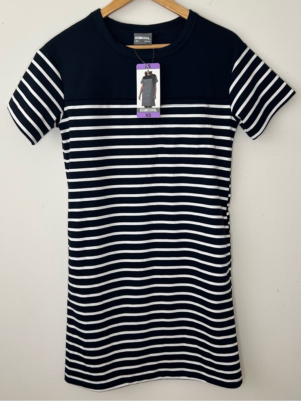 32 Degrees T Shirt Dress Short Sleeve Navy Stripe NWT Size XS